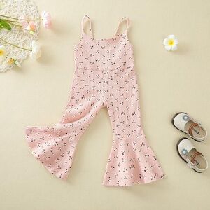 FYBITBO | Pink Floral Jumpsuit Romper Straps Wide Leg Pants | Size 120